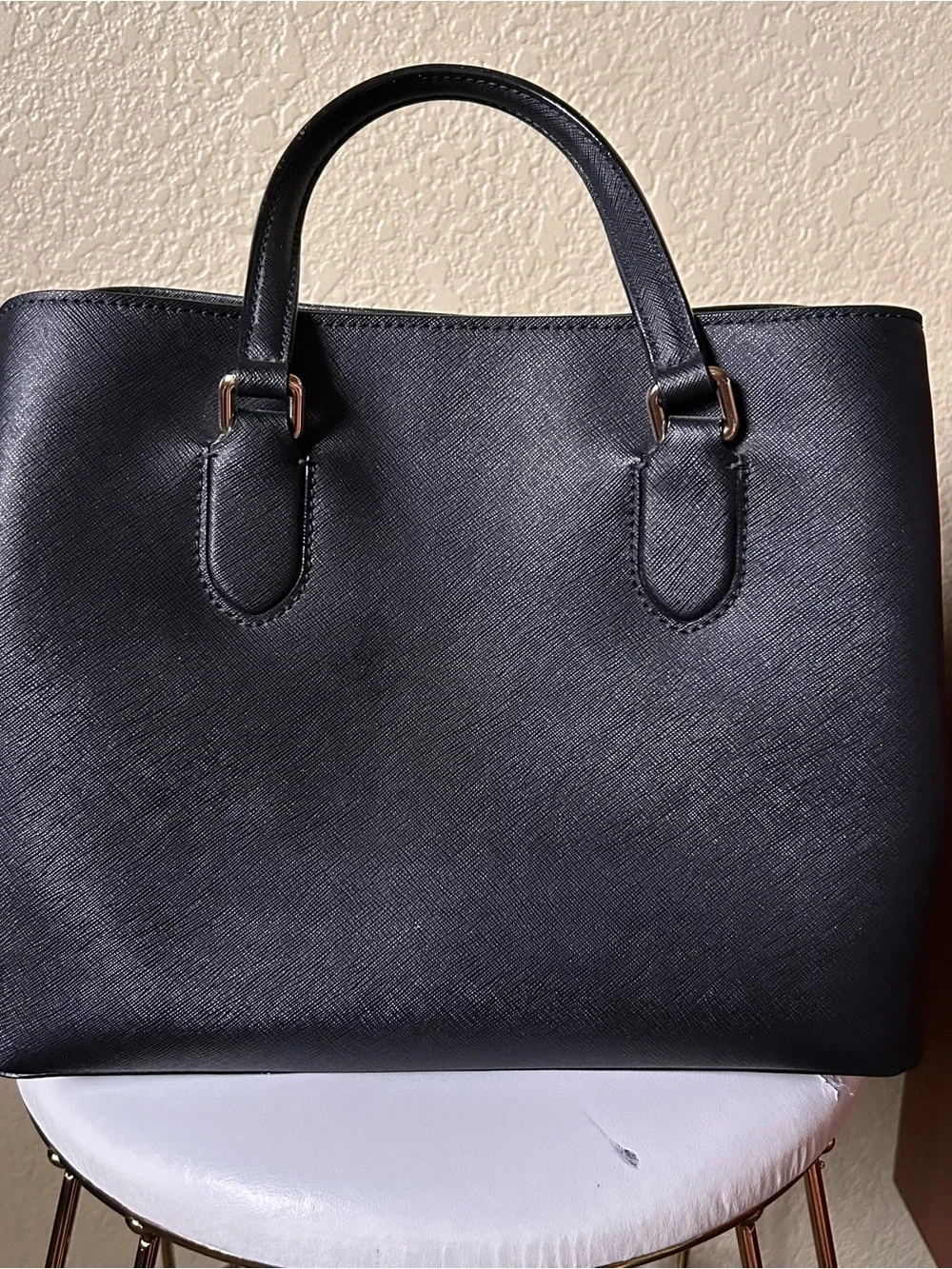kate spade Black Structured Saffiano Tote with Gold Plaque